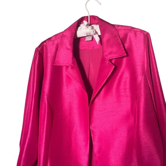 Chico's Open Front 3/4 Sleeve Jacket Fuchsia Pink Shantung Size 2 (US 12-14) - Picture 2 of 9
